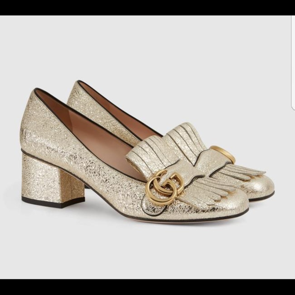 Gucci Marmont Metallic Mid-Heel Pumps Size 37